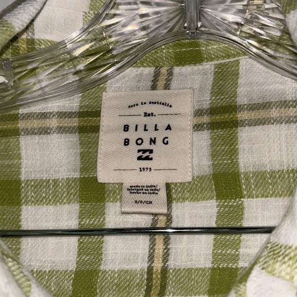 Billabong Women’s Plaid Button Down Shirt Size S Green White Long Sleeve Casual - Picture 5 of 9